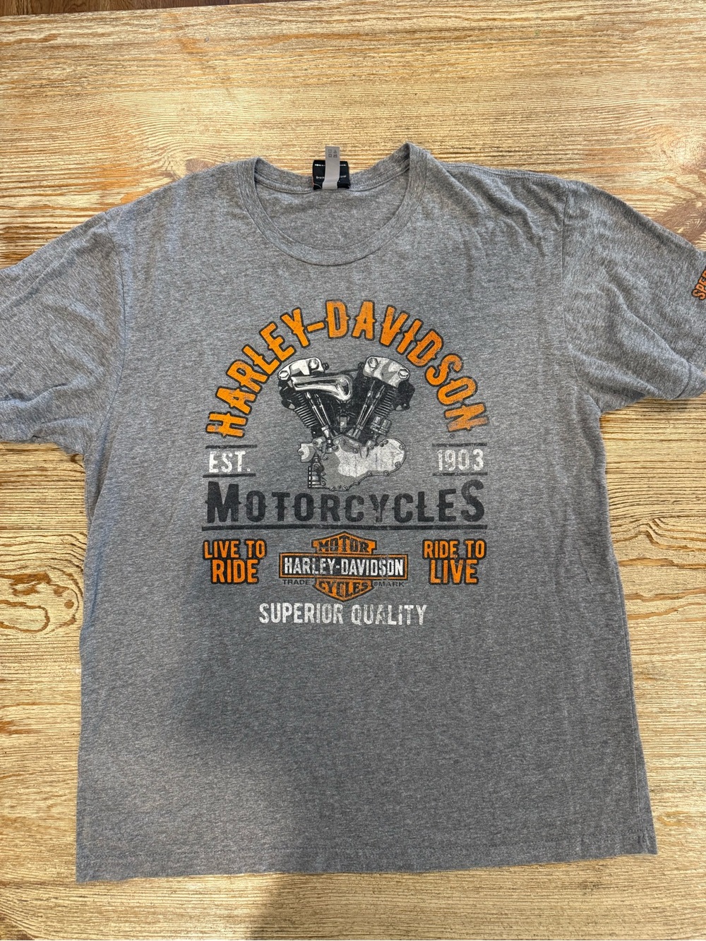 Harley-Davidson Gray Short Sleeve Tee with Orange and Black Graph- Bergen County